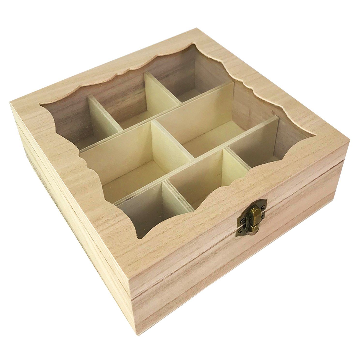 Mojawo Thermobehälter Teebox Holz Natur mit Glasdeckel 8 Fächer
