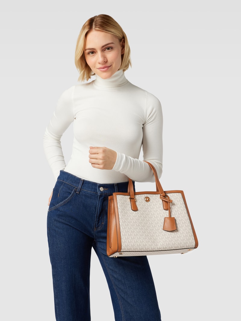 Handtasche mit Allover-Logo Modell 'CHANTAL' in ecru