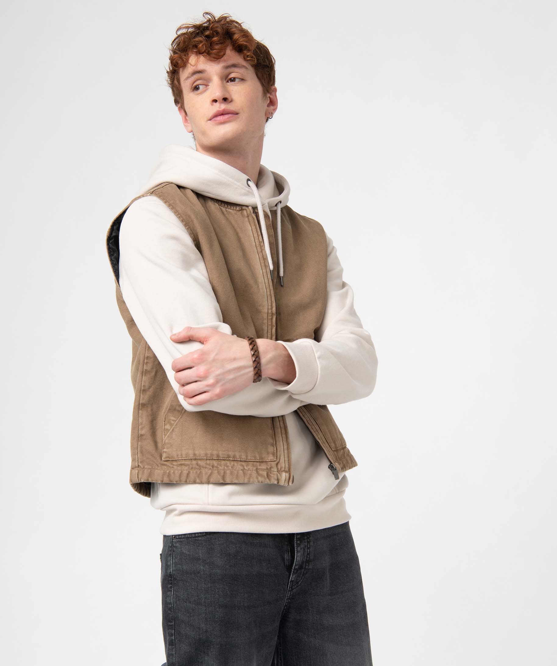 Veste sans manches à fermeture zippée homme beige fonce | GEMO