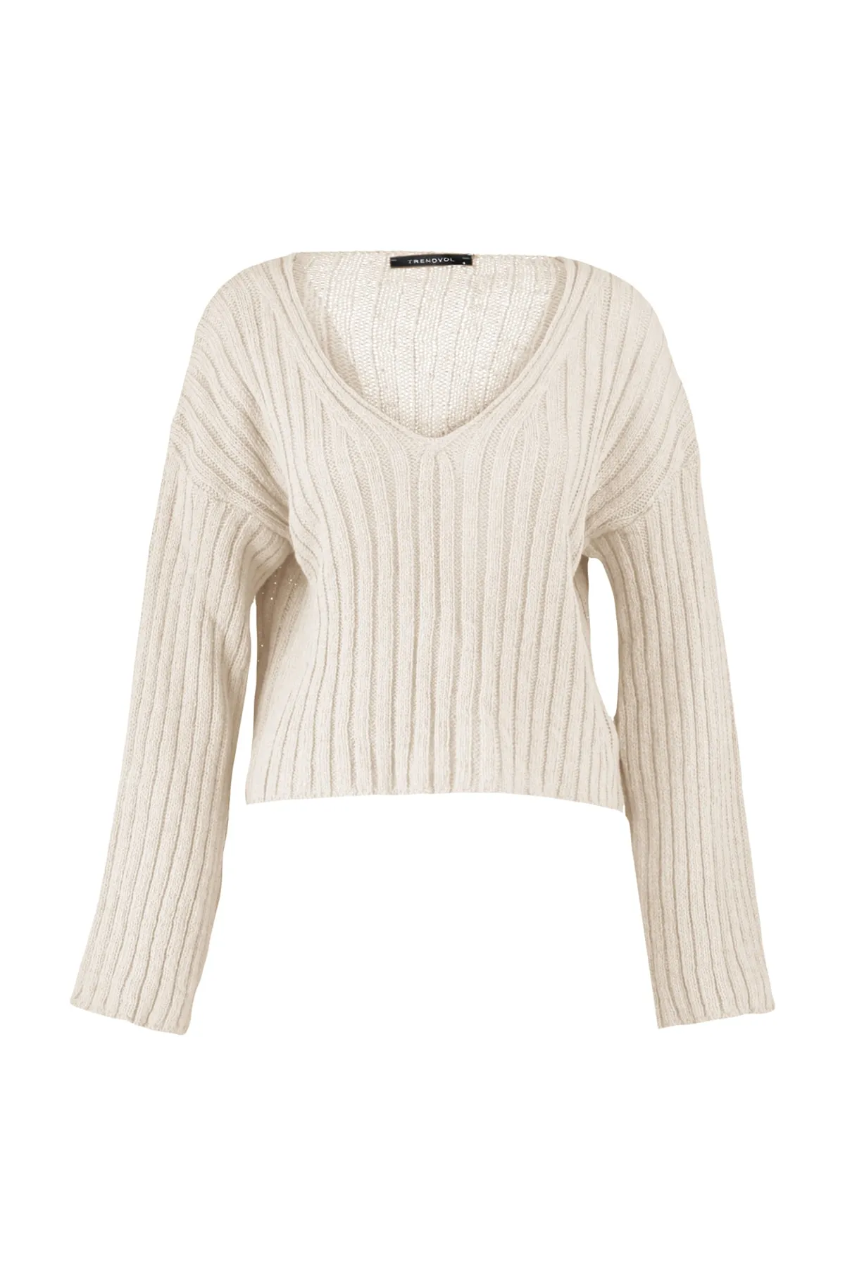 Trendyol Collection  Stone Wide Fit Kurzer Basic-Strickpullover aus Wolle TWOAW23KZ01844