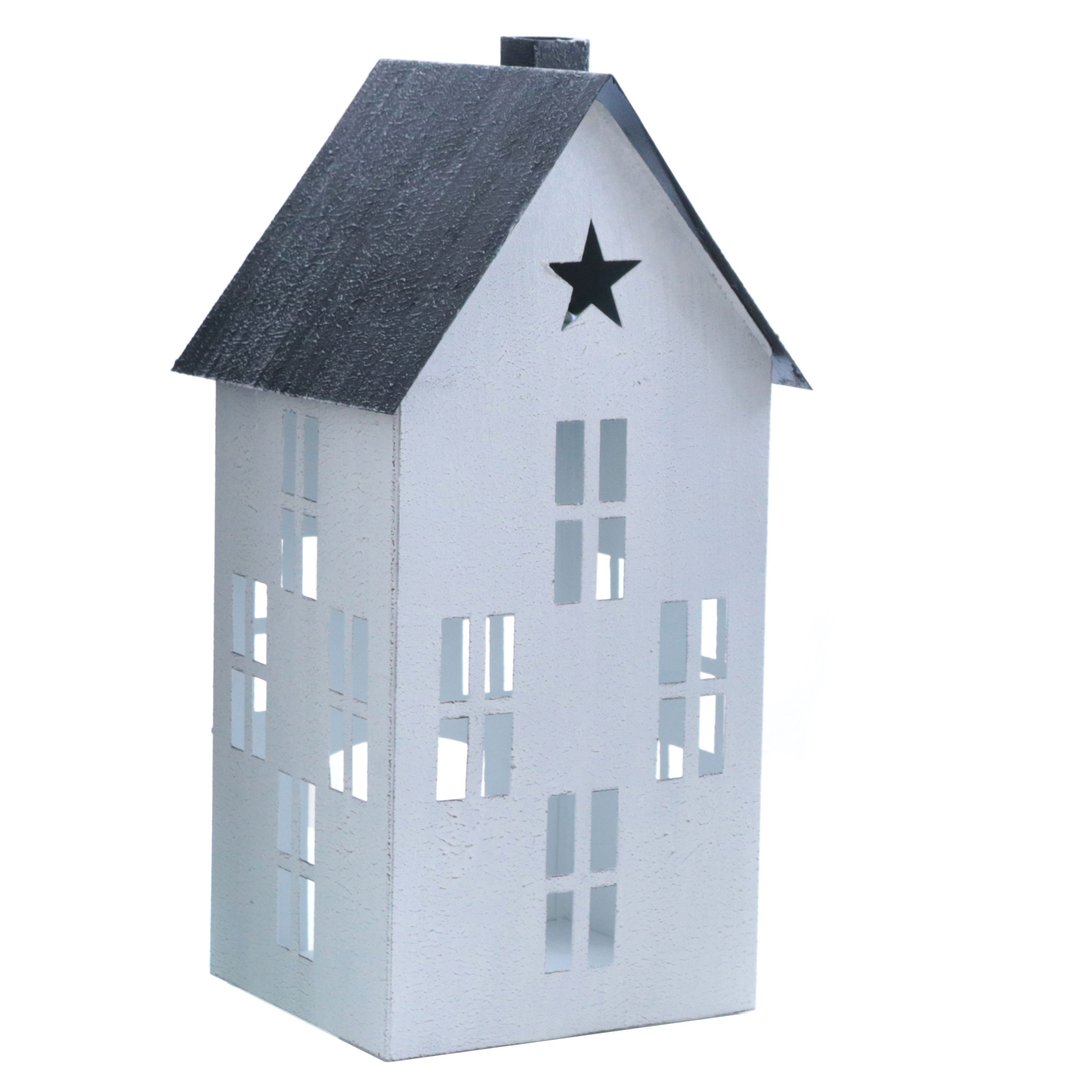 Spetebo Kerzenlaterne Metall Windlicht Haus mit Stern 3er Set - weiß (Set, 3 St., 3-teilig), 36 / 23 / 14 cm - Deko Windlicht Lampion Kerzenhalter Außen