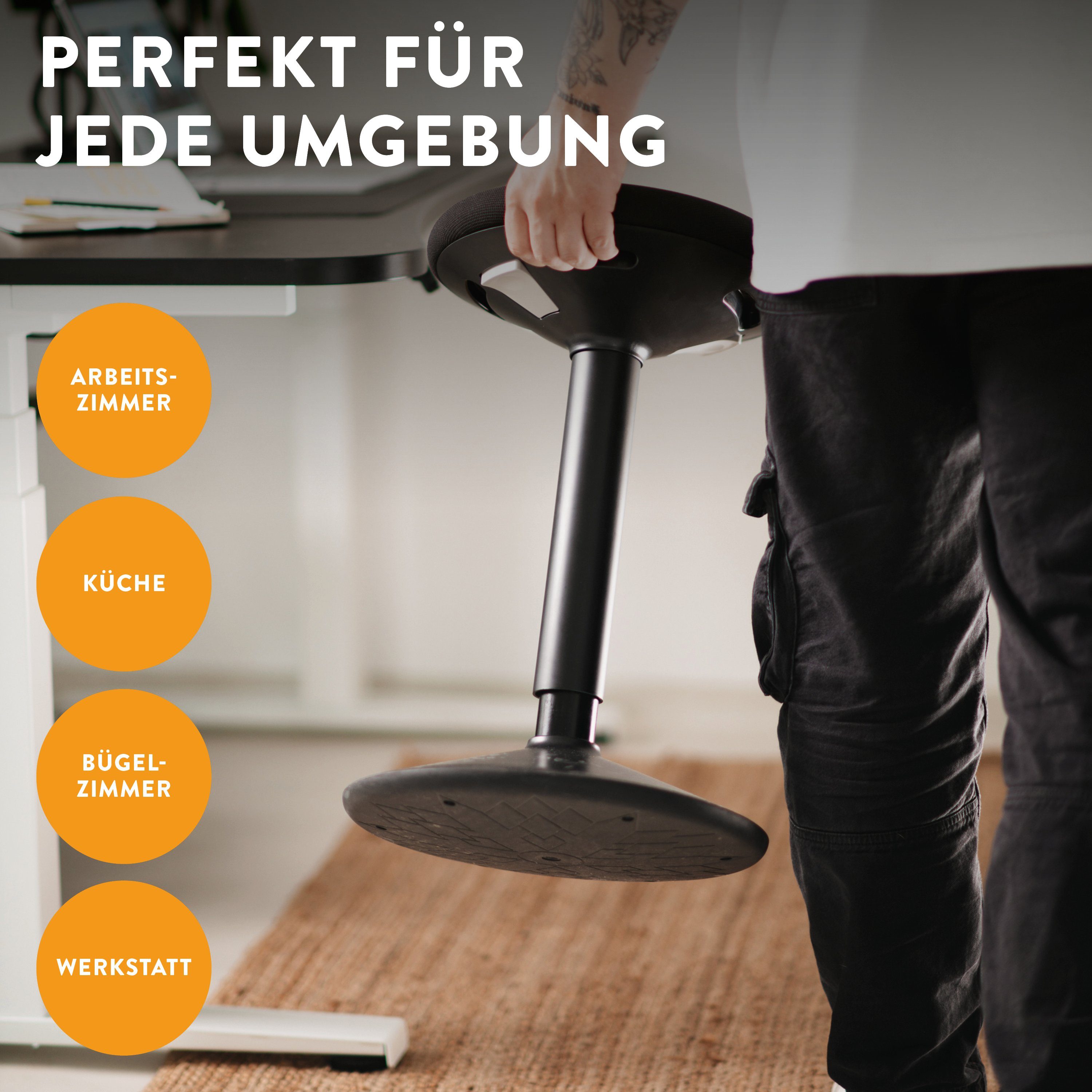 boho office® Stehhilfe, ergonomische Sitzhilfe in Schwarz, höhenverstellbar von 56-81 cm