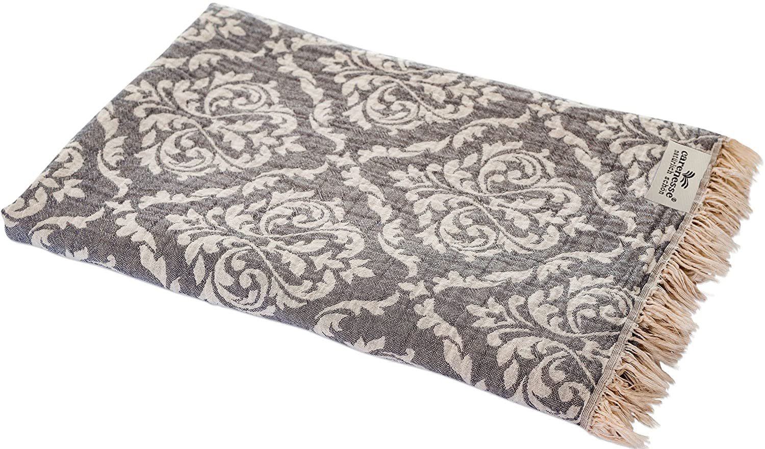 Carenesse Hamamtuch Barock grau 90 x 175 cm, leichtes Pestemal Fouta Handtuch Saunatuch, Baumwolle (1-St), Strandtuch aus 100% Baumwolle Badedecke Tischdecke Dekodecke