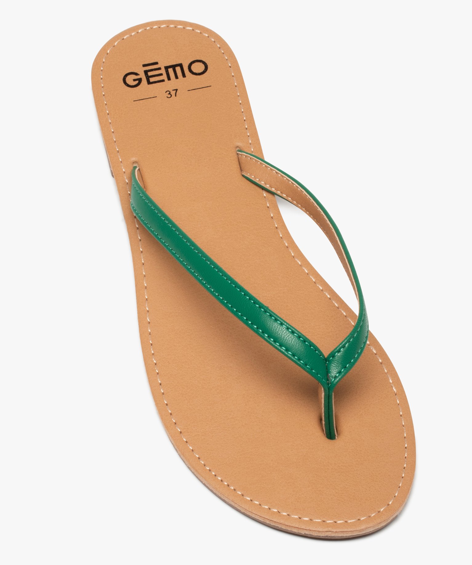 Tongs femme à petit talon plat et lanières fines vert | GEMO