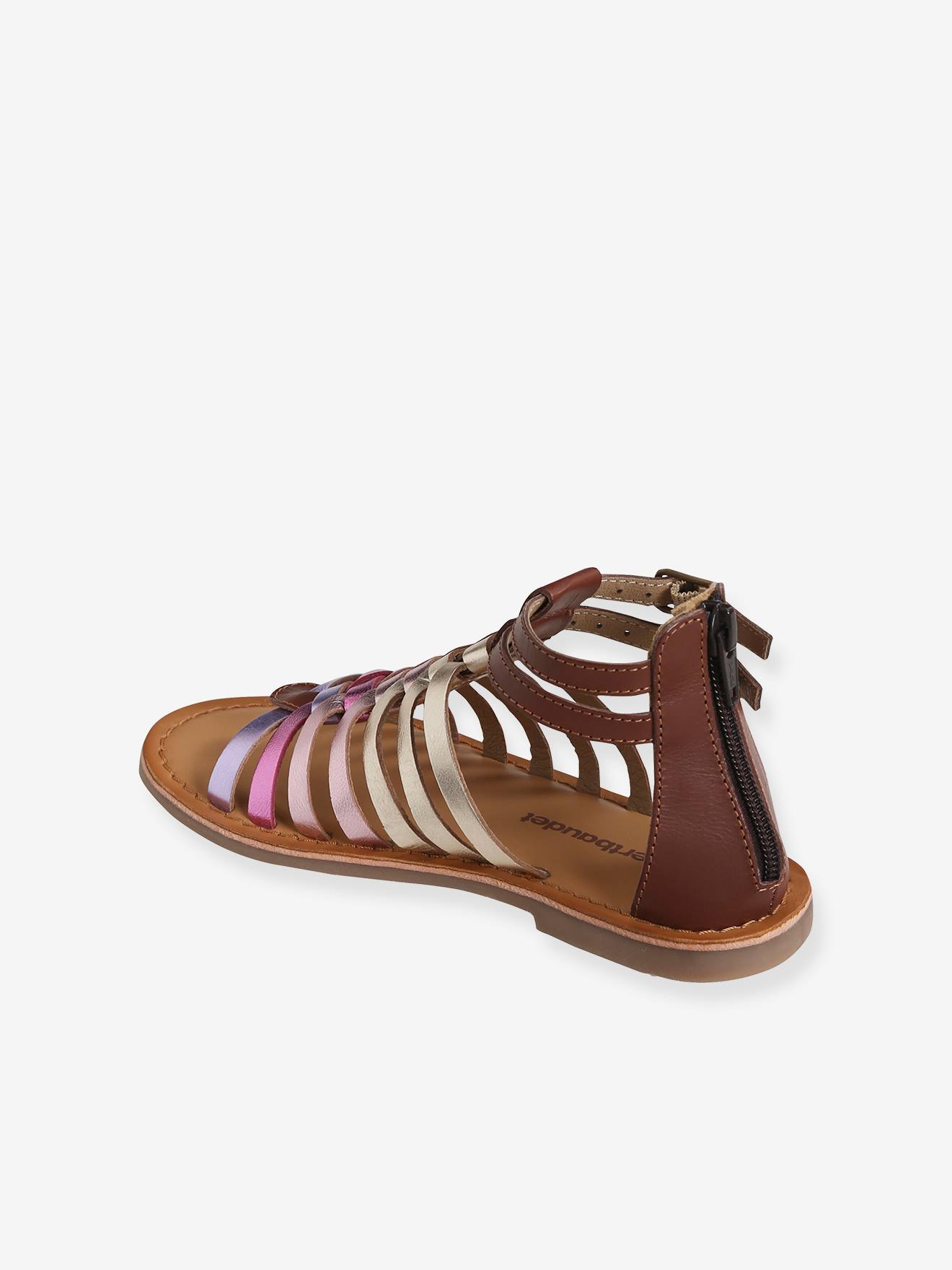 Sandales cuir fille esprit spartiates or