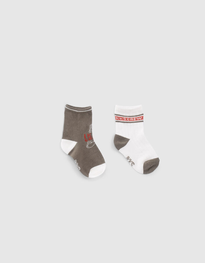 Chaussettes kaki et écrues côtelées bébé garçon