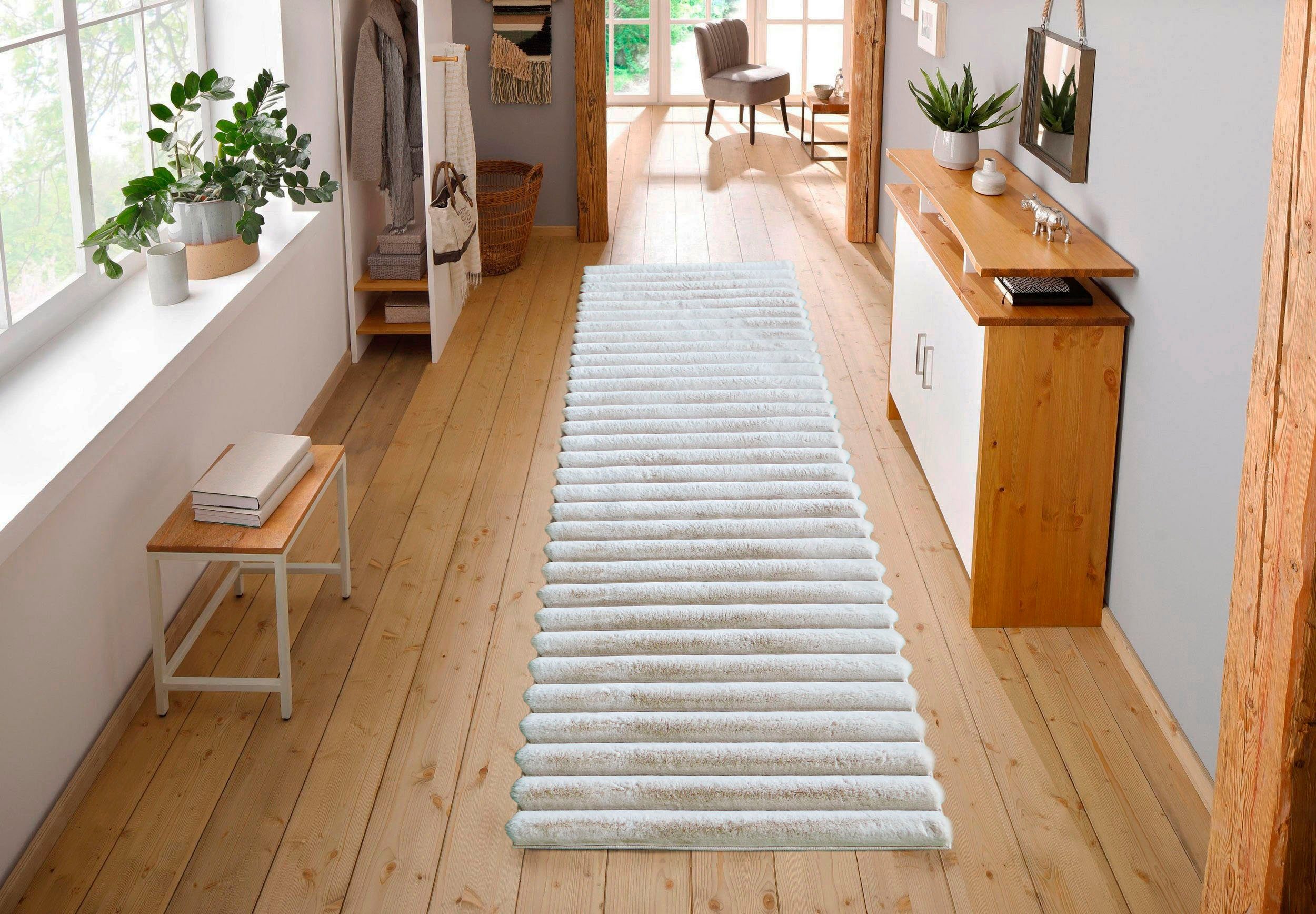 Läufer Melanie, Leonique, rechteckig, Höhe: 15 mm, Hoch-Tief-Struktur, Kaninchenfell Optik, Flur, Wohnzimmer