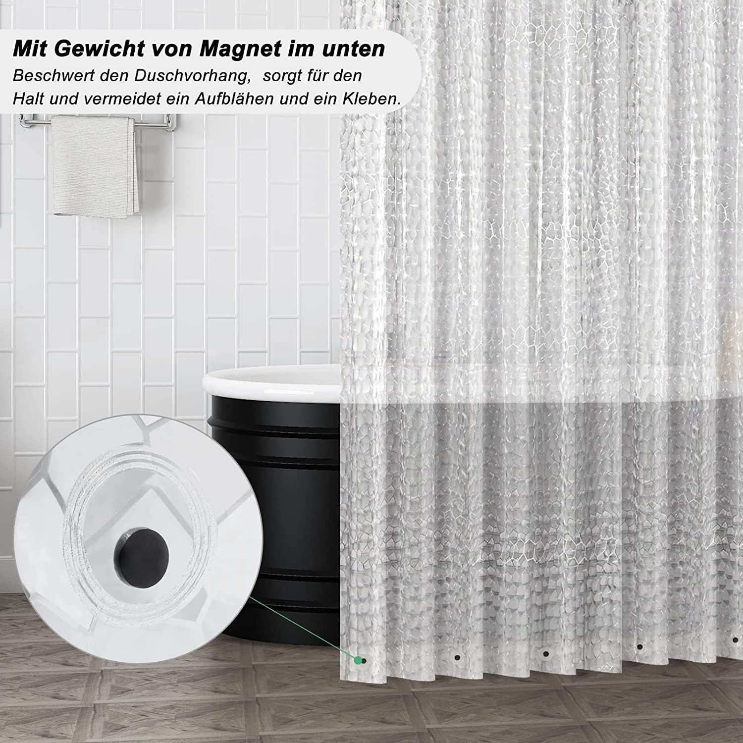 Woltu Duschvorhang Breite 120 cm (1-tlg), mit Gewicht Magnet unten Eva