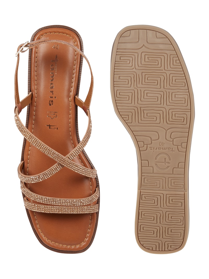 Sandalen mit Strasssteinen in kupfer