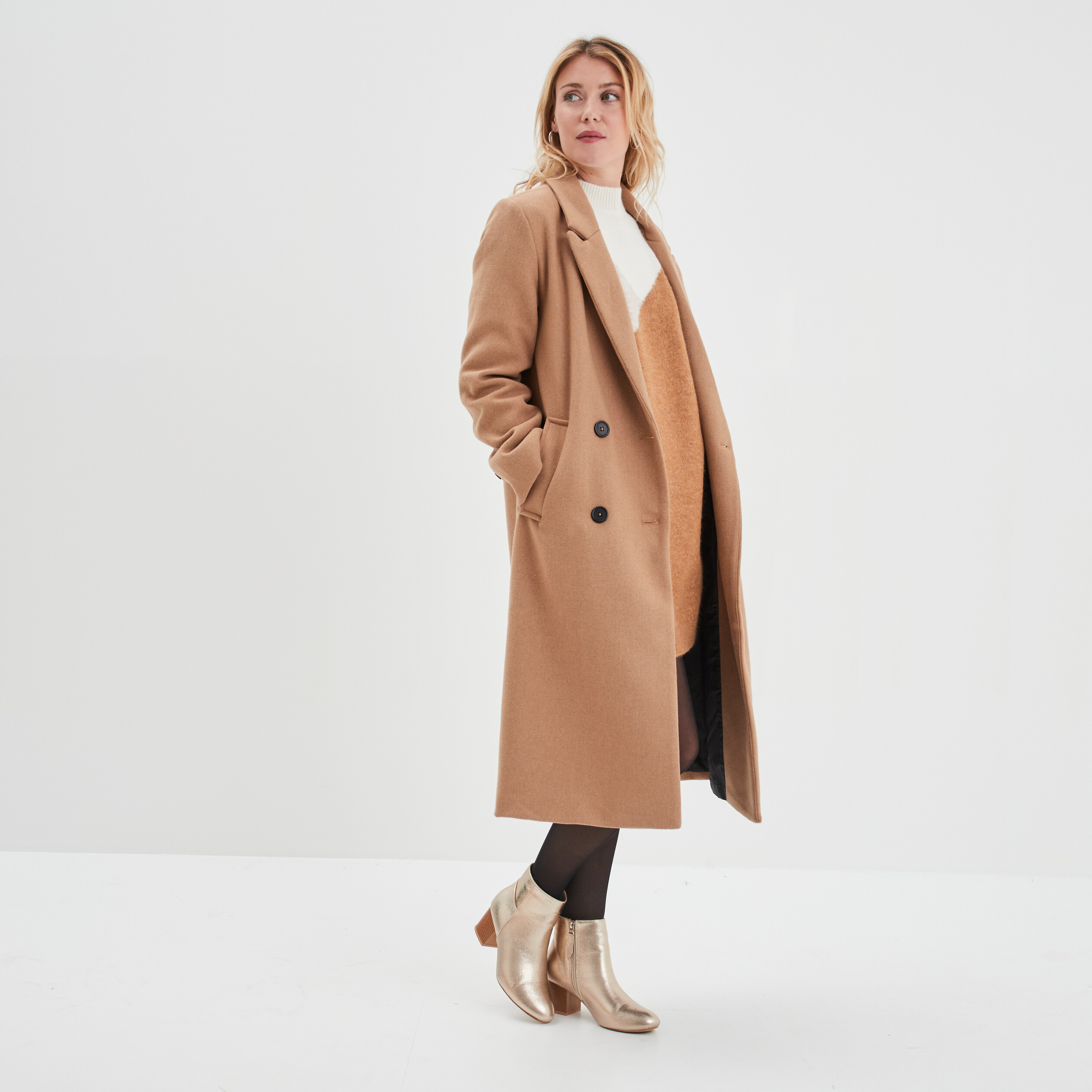 Manteau long boutonnage croisé taupe femme | La Halle
