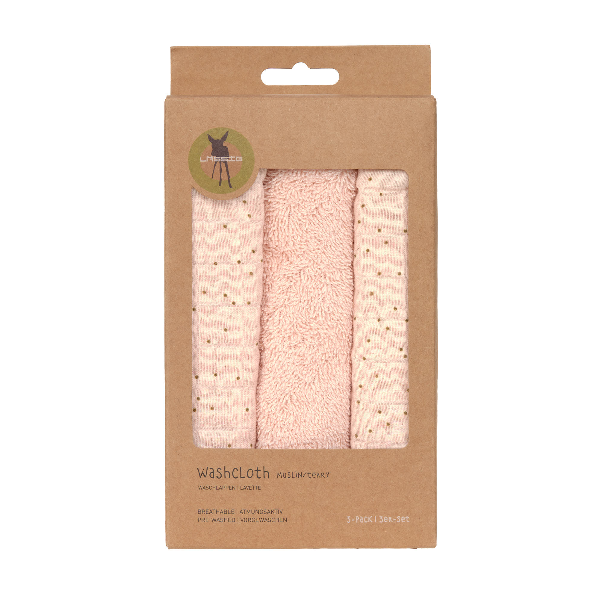 Musselin Waschlappen Baby 3er Set - Punkte, Rosa