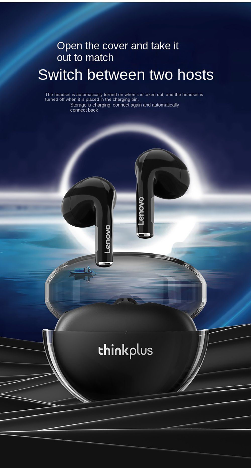 Lenovo LP80 Pro mit Touch-Steuerung Bluetooth-Kopfhörer (True Wireless, Siri, Google Assistant, Bluetooth 5.3, kabellos, Stereo-Ohrhörer 280 mAh Kopfhörer-Ladehülle - Weiß RGB)