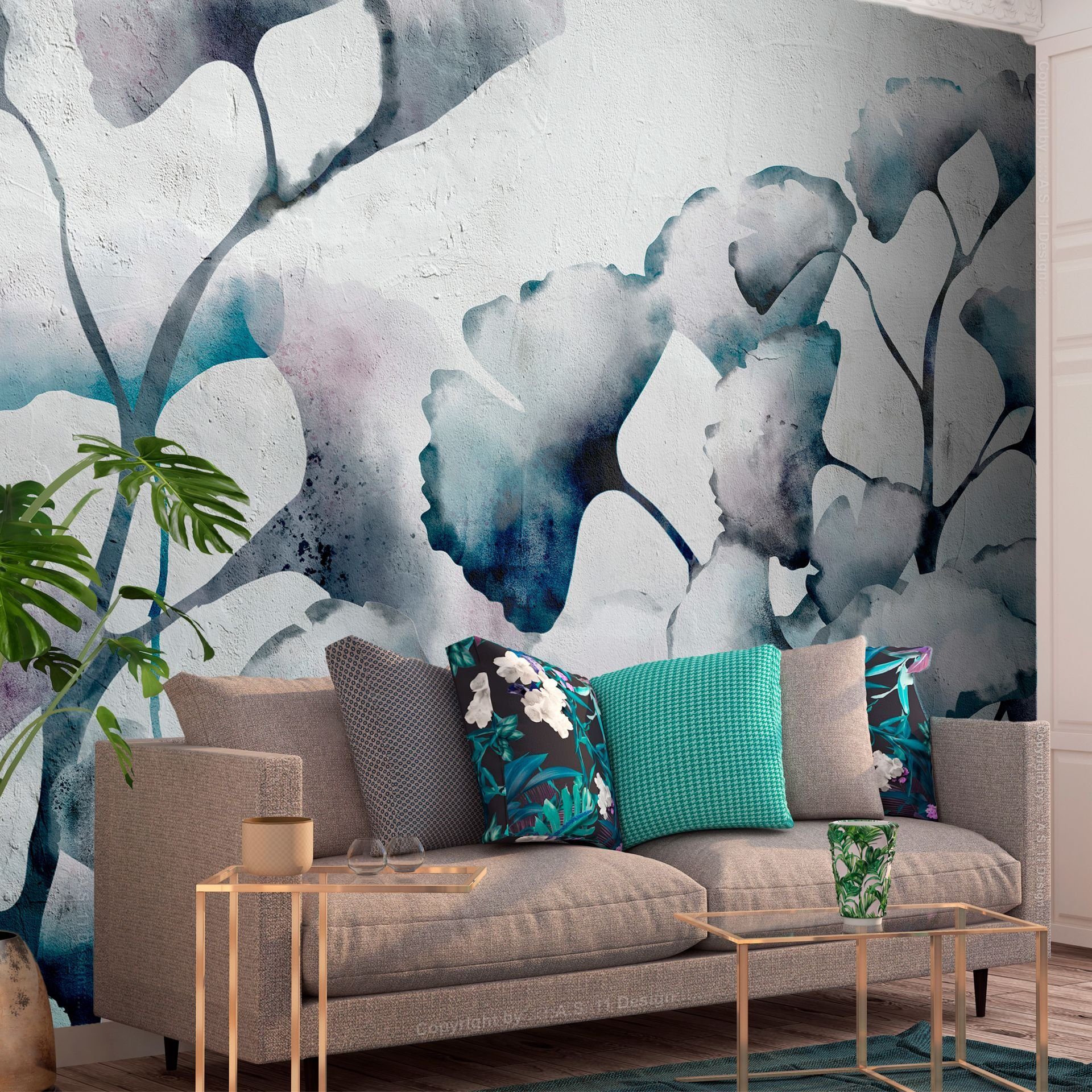 KUNSTLOFT Vliestapete Ginkgo Leaves 1x0.7 m, halb-matt, lichtbeständige Design Tapete