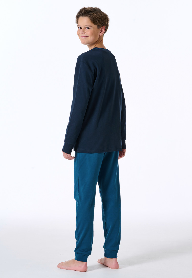Schlafanzug lang Interlock Adler nachtblau - Nightwear