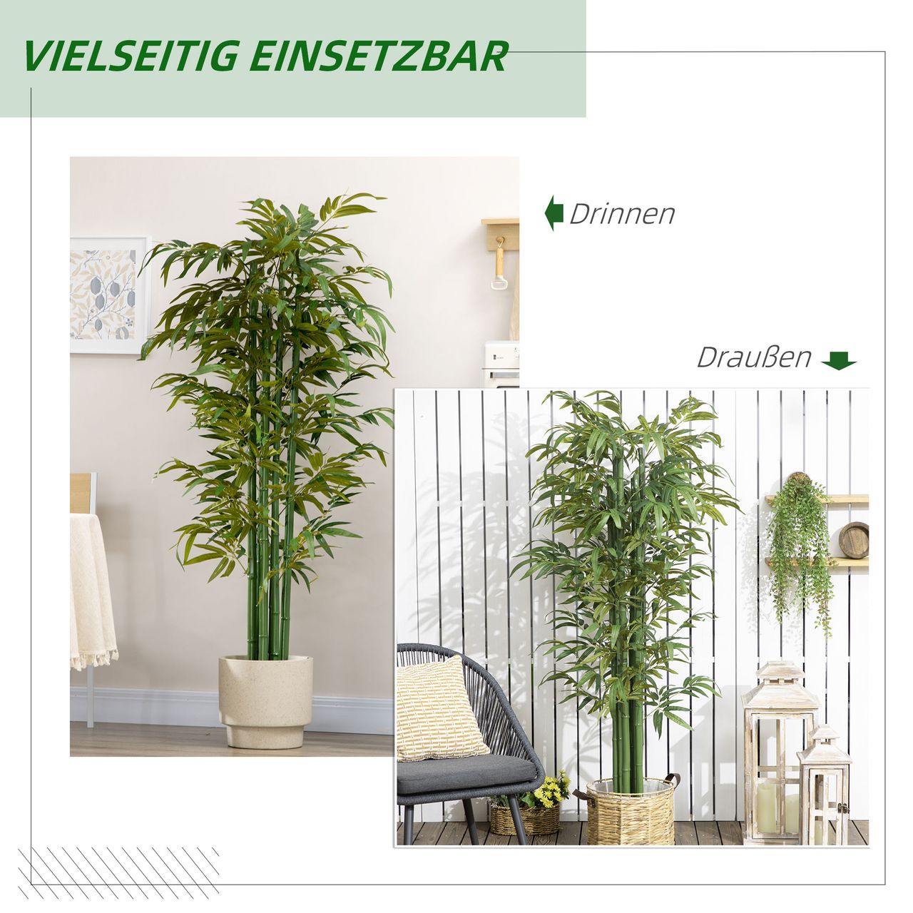 HOMCOM Künstliche Pflanze, 180 cm Kunstpflanze, Künstlicher Bambusbaum, Grün