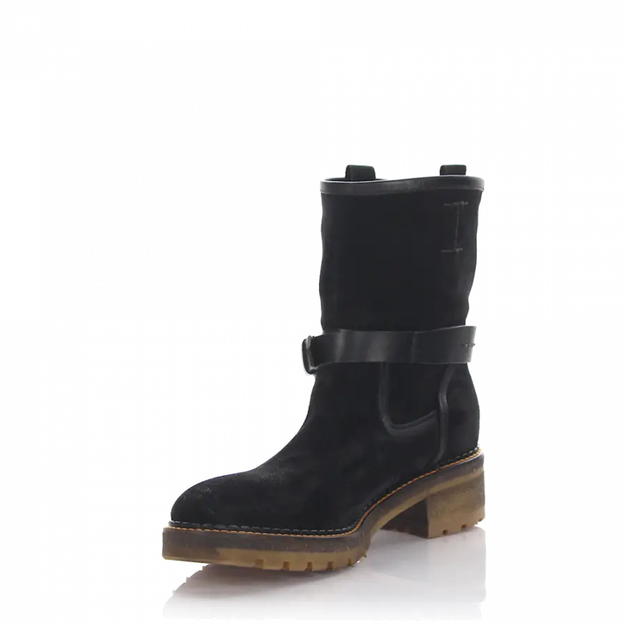 Rossano Bisconti - Stiefeletten Veloursleder Zierschnalle schwarz - schwarz