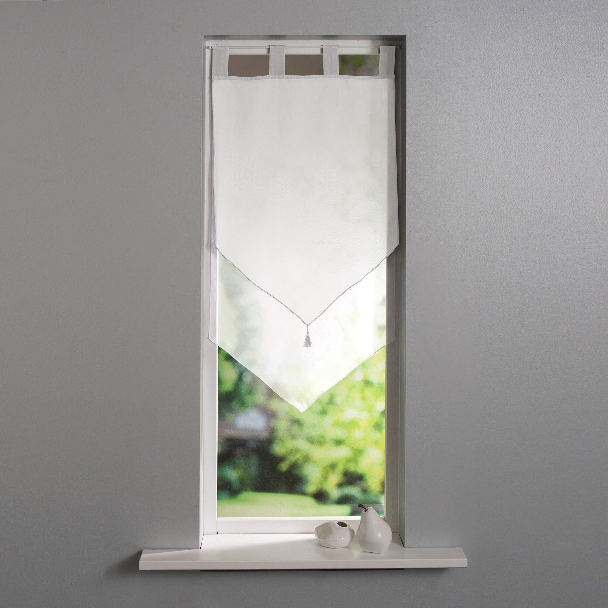 Vitrage voile double uni forme pointe finition pattes