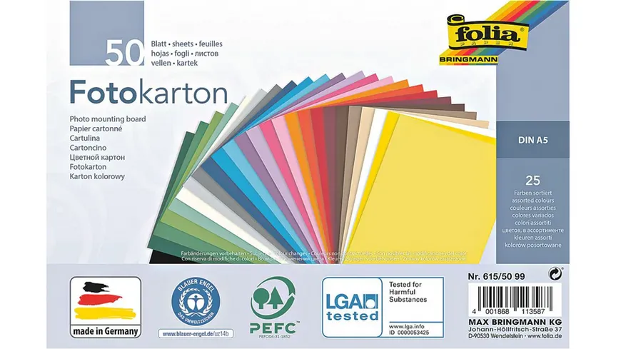 Folia Fotokarton A5 50 Blatt farbig sortiert