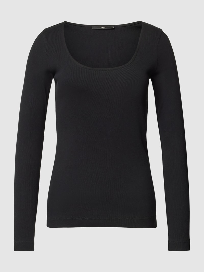 Longsleeve mit tiefem Rundhalsausschnitt in schwarz