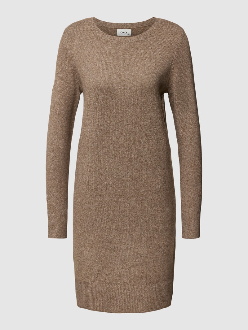 Knielanges Strickkleid in Melange-Optik in mittelbraun