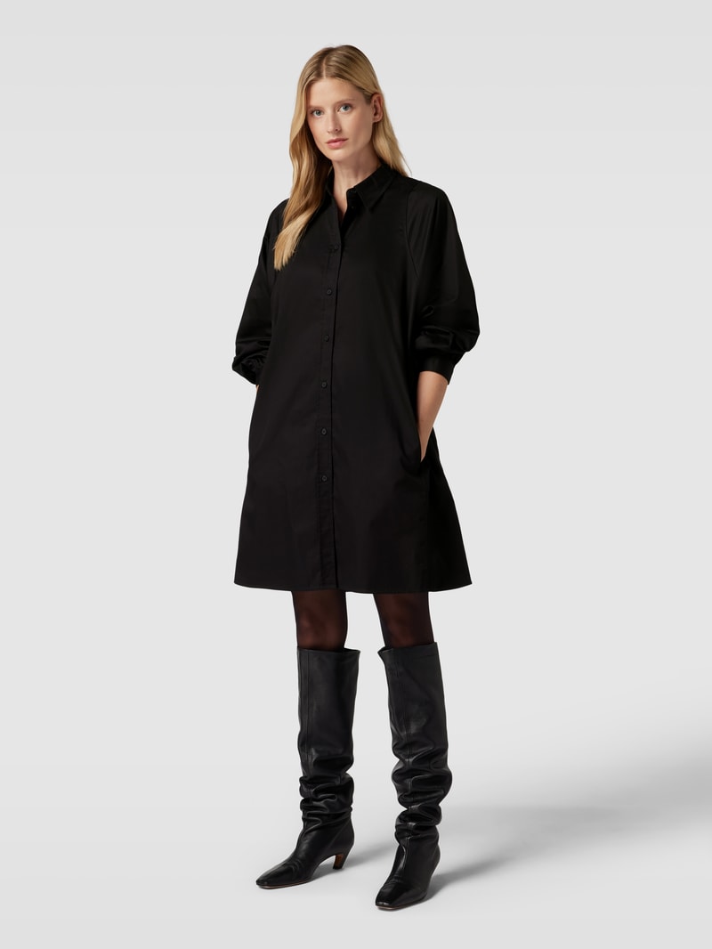 Knielanges Hemdblusenkleid mit Hemdblusenkragen in schwarz