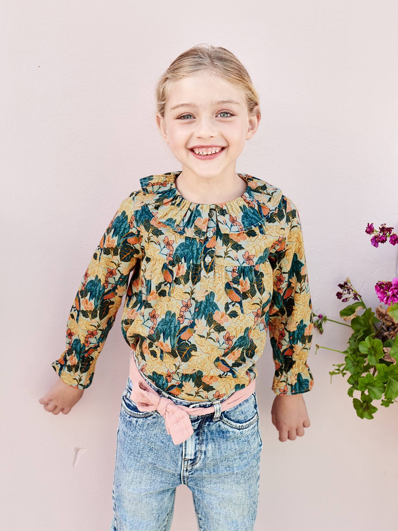 Vertbaudet Mädchen Bluse mit Blumen - pfirsich