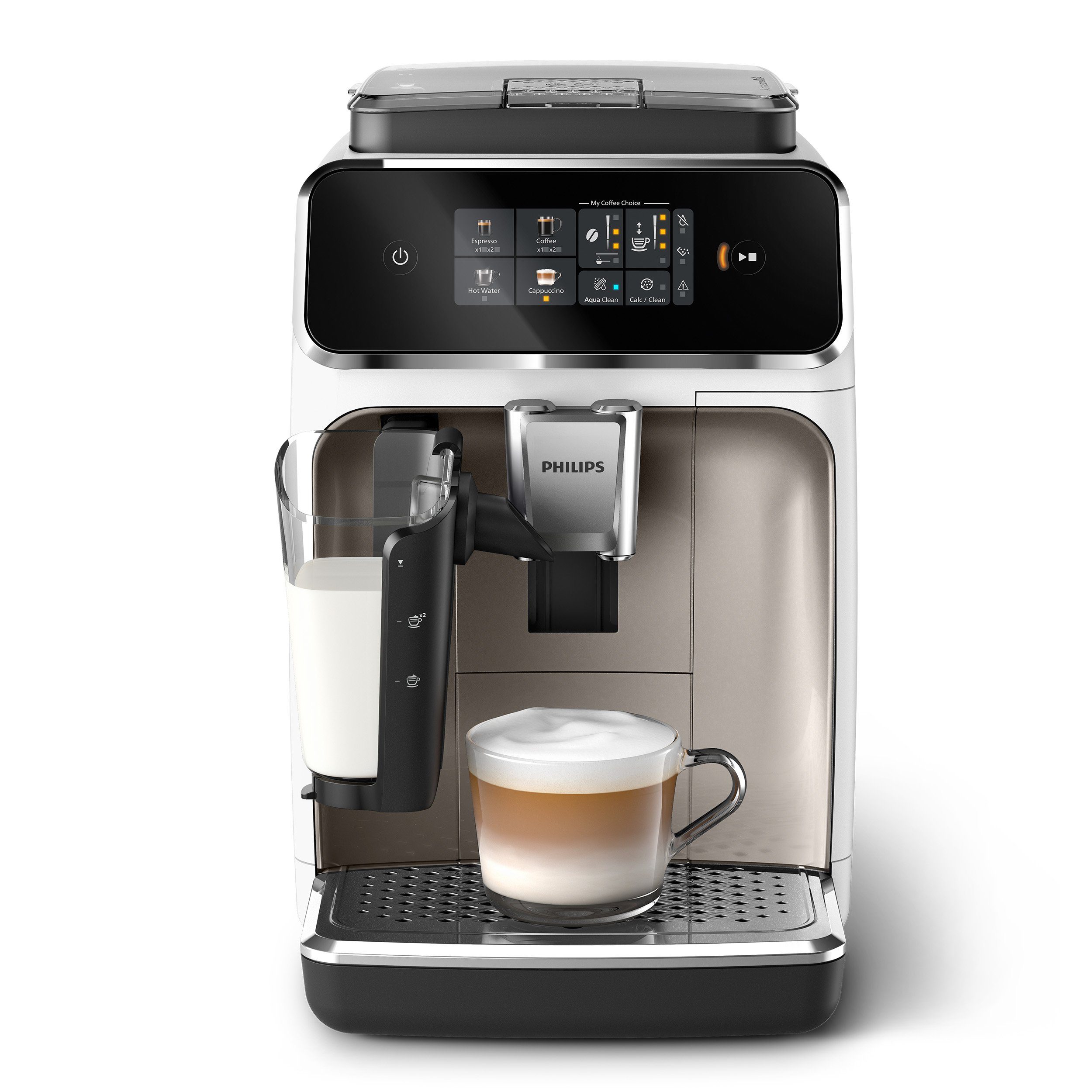 Philips Kaffeevollautomat EP2333/40 2300 Series, 4 Kaffeespezialitäten, mit LatteGo-Milchsystem, Weiß und Chrom