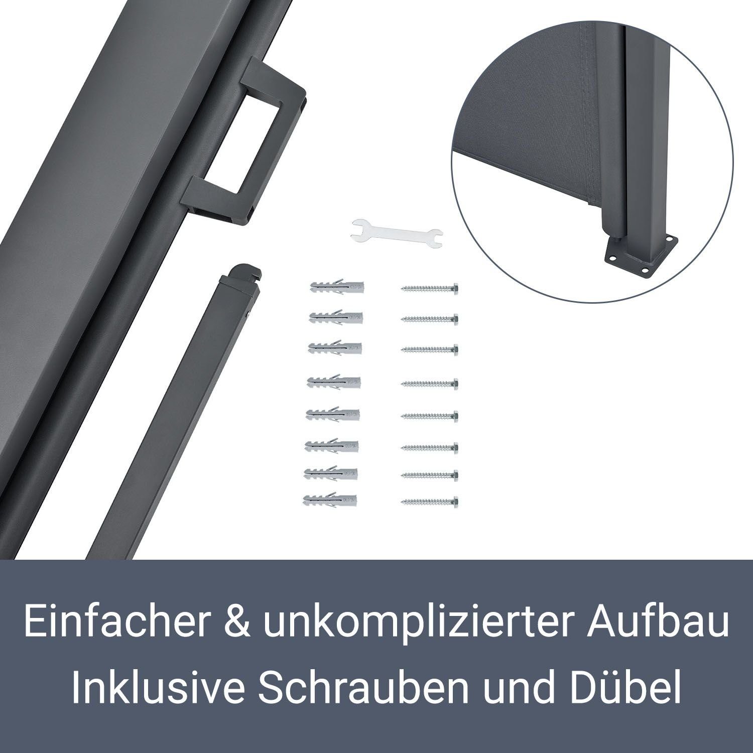 Juskys Seitenmarkise Dubai Sonnen-, Wind & Sichtschutz, ausziehbar bis 3 m, wasserabweisend