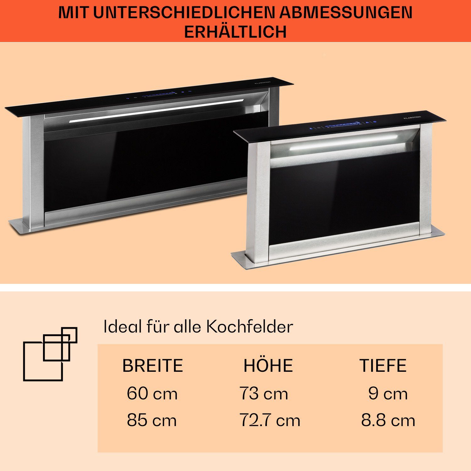Klarstein Deckenhaube Serie CGCH3-Royal-FlushEco Royal Flush Eco, Tischabzugshaube Kochfeld Dunstabzugshaube Umluft Abluft Einbau