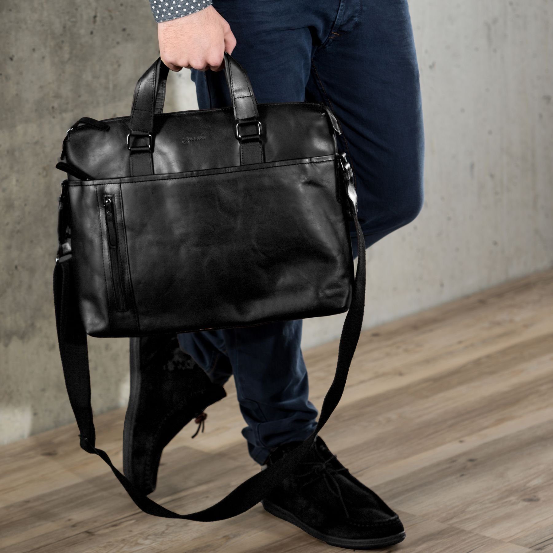 BACCINI Laptoptasche Leder Businesstasche Unisex LEANDRO, Laptoptasche 15,4 Zoll, Aktentasche Echtleder Damen Herren schwarz