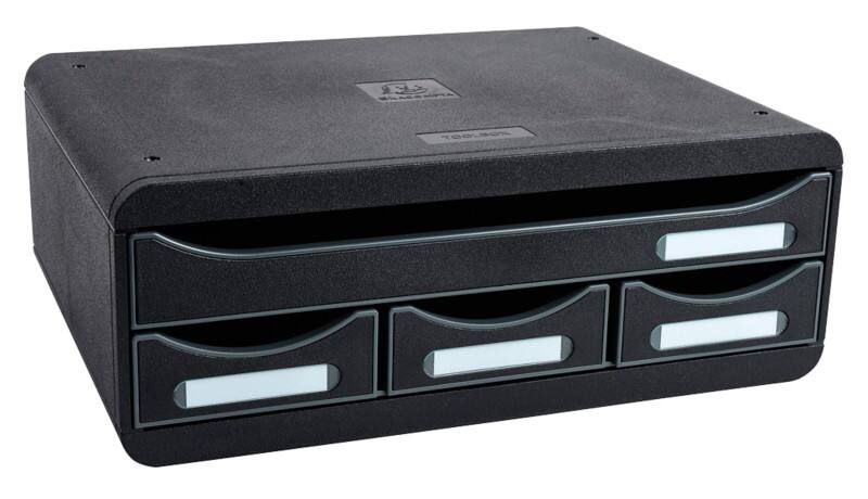 Exacompta Schubladenbox mit 4 Schubladen Toolbox Mini Kunststoff Schwarz 35,5 x 27 x 13,5 cm