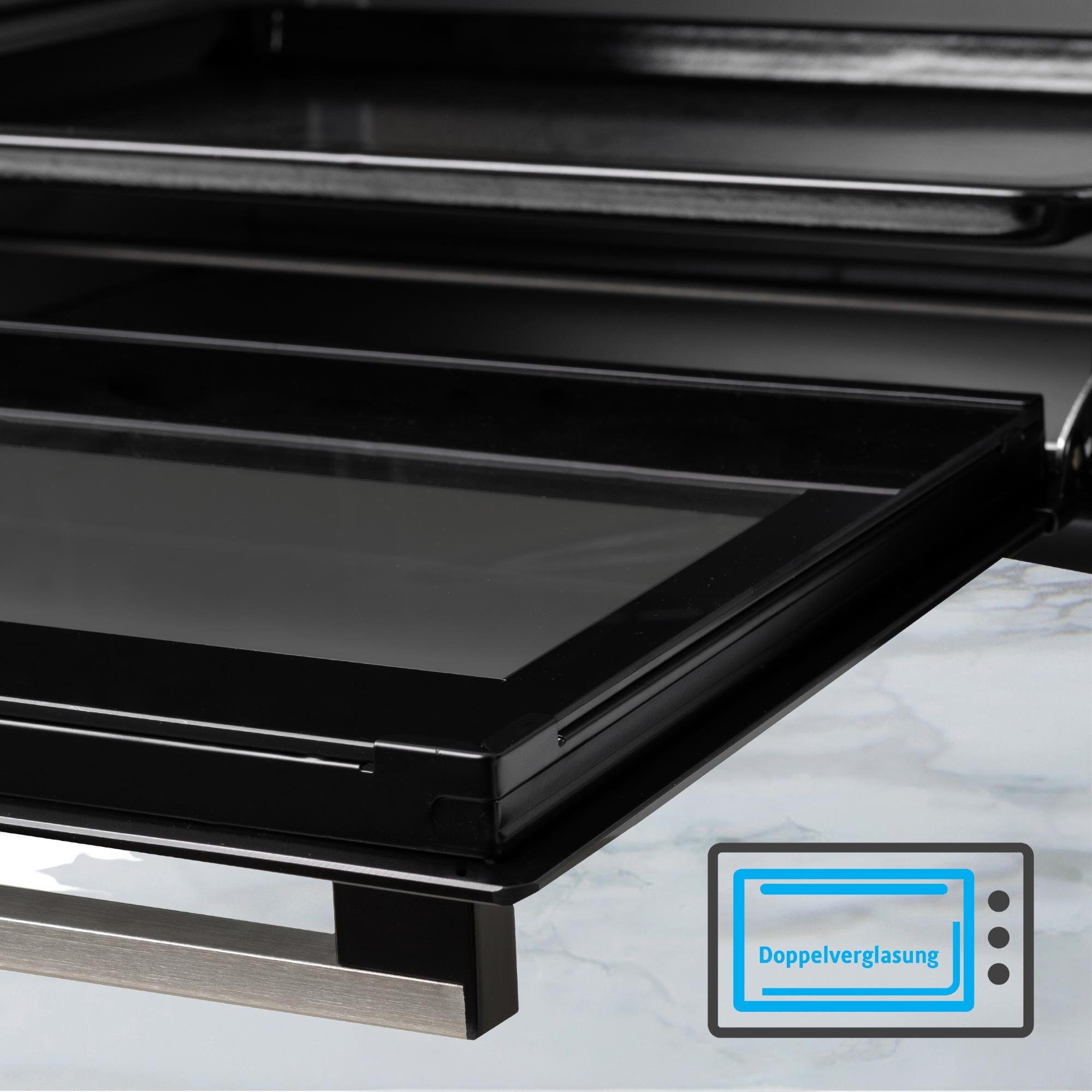 optimumX Minibackofen 60 Liter XXL mit Umluft, 2200W, Backblech und Gitter-Set, 5 Kochfunktionen, 60 min, Doppelverglassung, 90-230°C