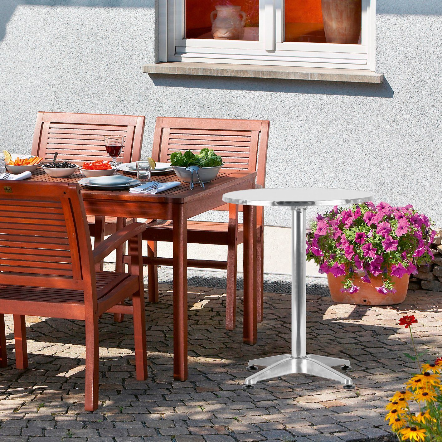 EASYmaxx Stehtisch klappbar Bistrotisch 2in1 Ø 60cm 115cm, Hochzeit, Party, Geburtstag