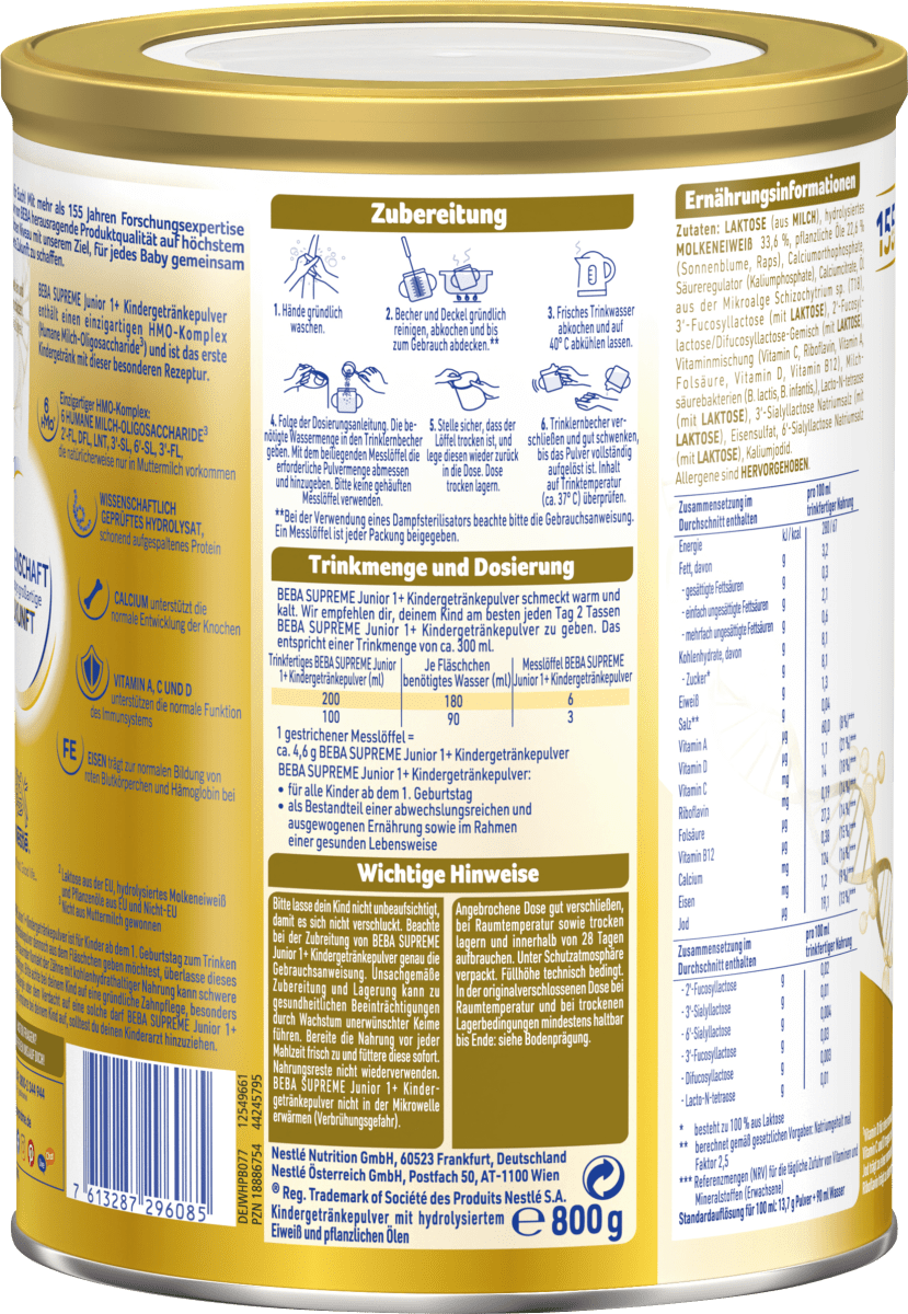 Kindermilch Supreme Junior 1+, ab 1 Jahr, 800 g
