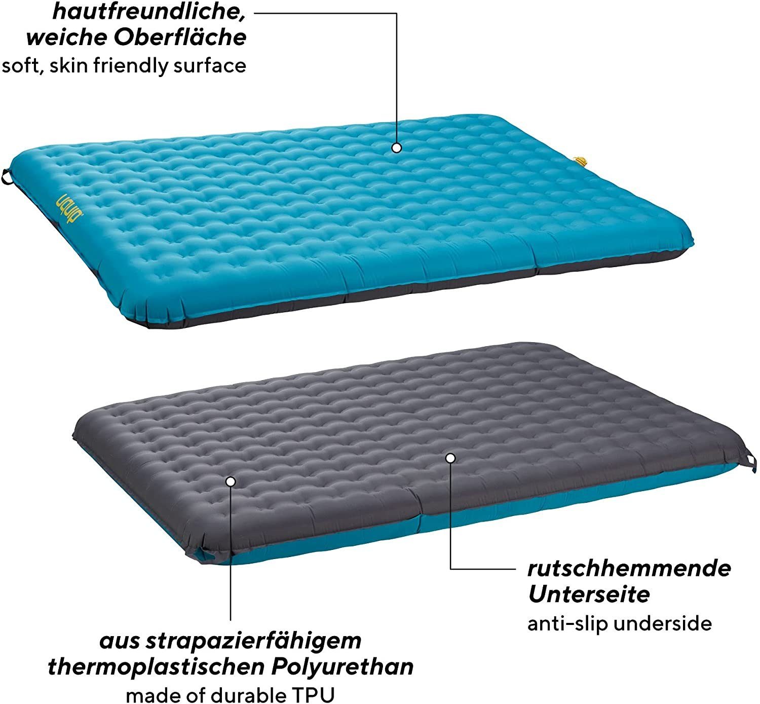 UQUIP Luftbett Betty Double 200 x 140 x 15cm - Komfort Doppel Matratze, (mit Transporttasche und Reparatur-Set), geeignet für Innen- und Außenbereich