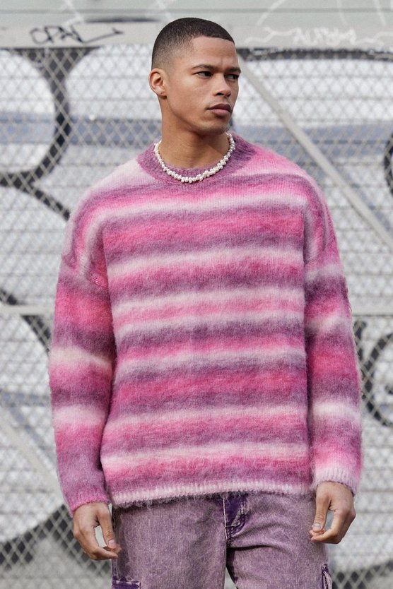 Gestreiftes gestricktes Sweatshirt in Pink