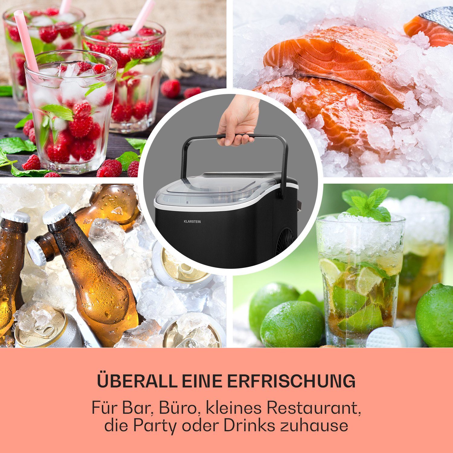 Klarstein Eiswürfelmaschine Caldwell, Elektrischer Eiswürfelbereiter Bulleteis 12kg/24h Wassertank 1,3 L