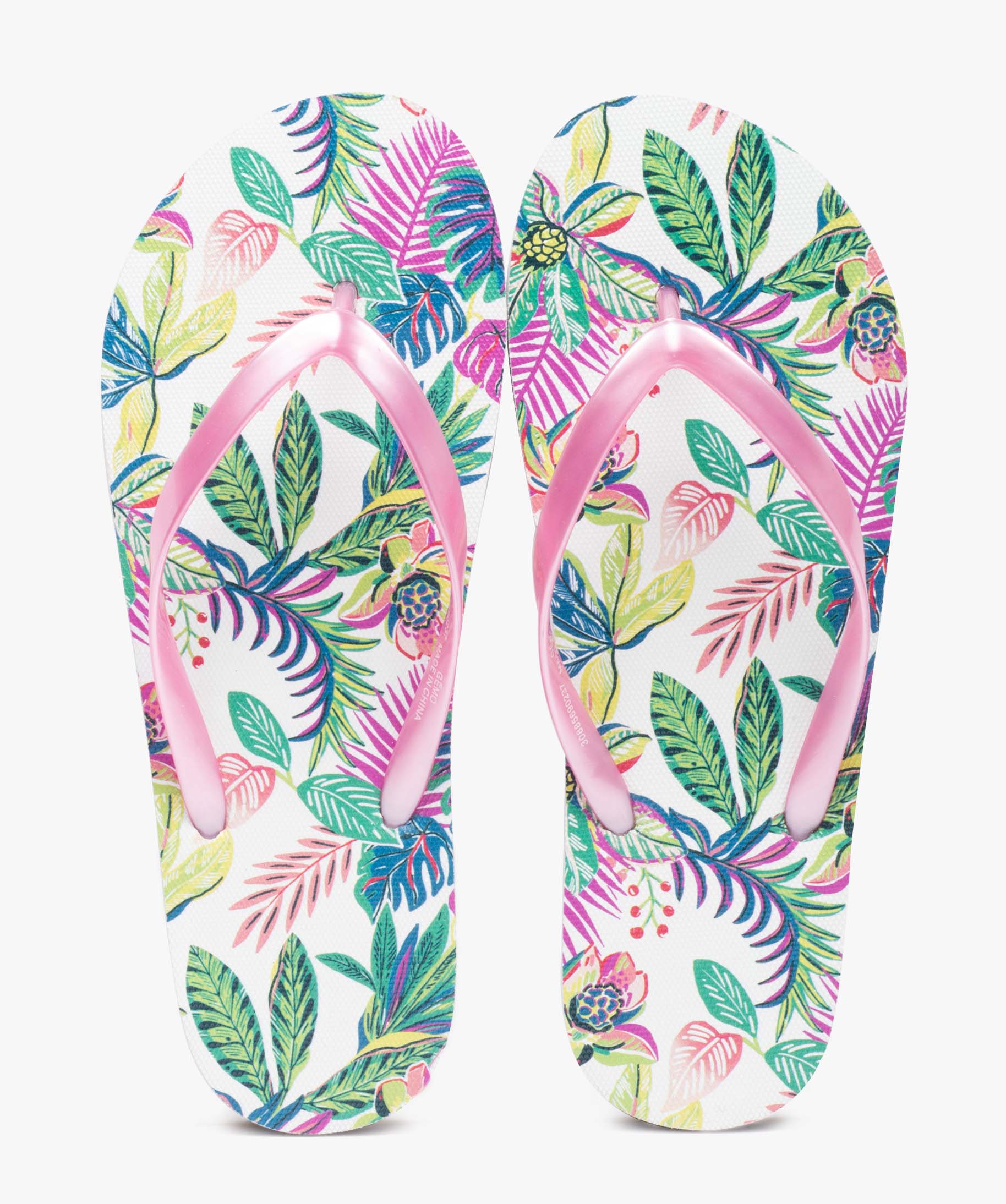 Tongs femme à fines brides et semelle imprimée fleurs multicolore | GEMO