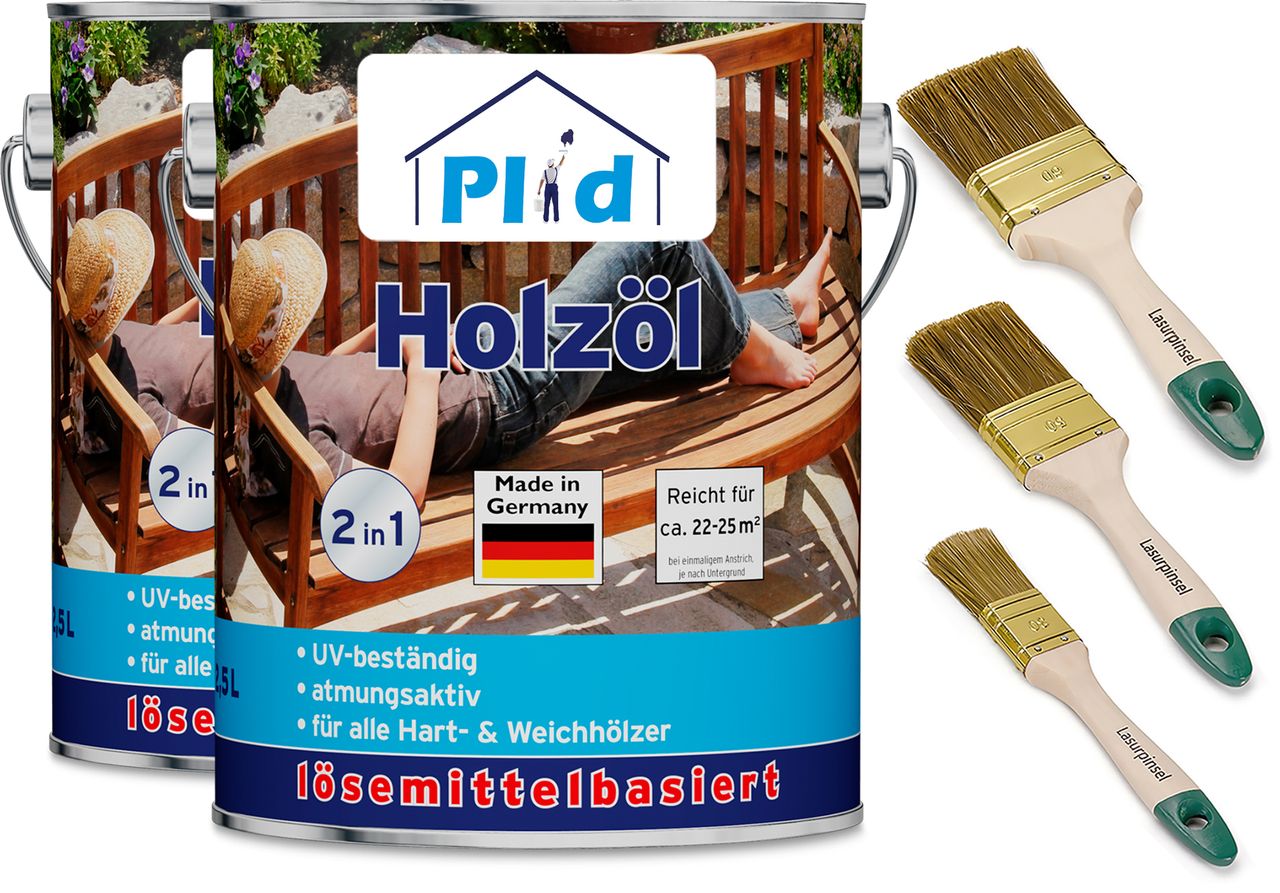 Plid Premium Holzöl Pflegeöl Holzschutz Imprägnieröl Pinsel Farblos
