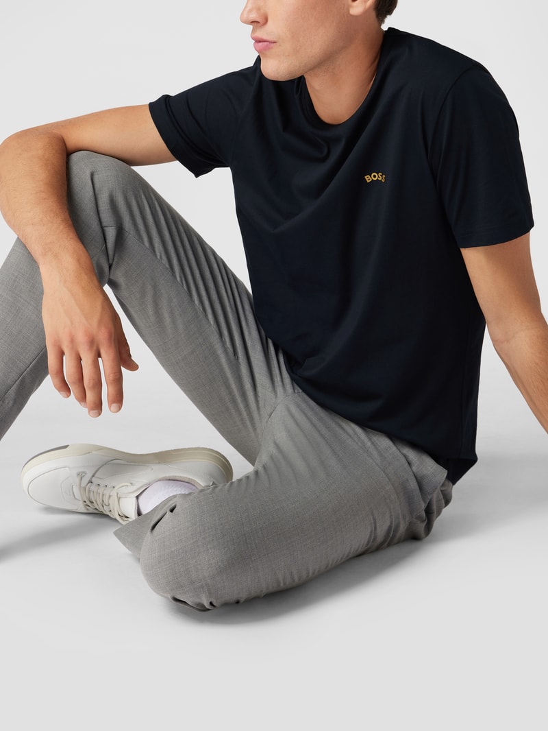 T-Shirt mit Label-Schriftzug Modell 'Tee Curved' in blau