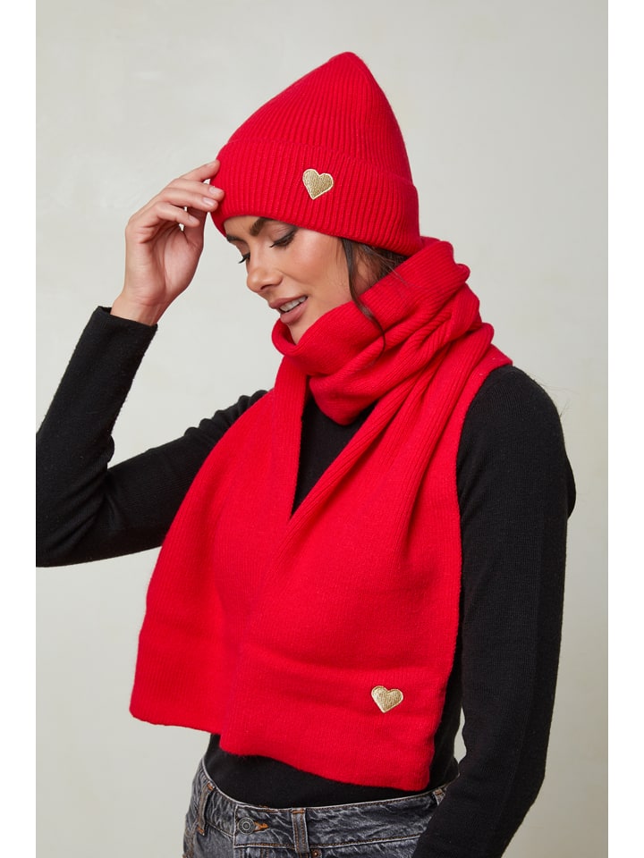 Soft Cashmere 2tlg. Set: Mütze und Schal in Rot günstig kaufen onesize