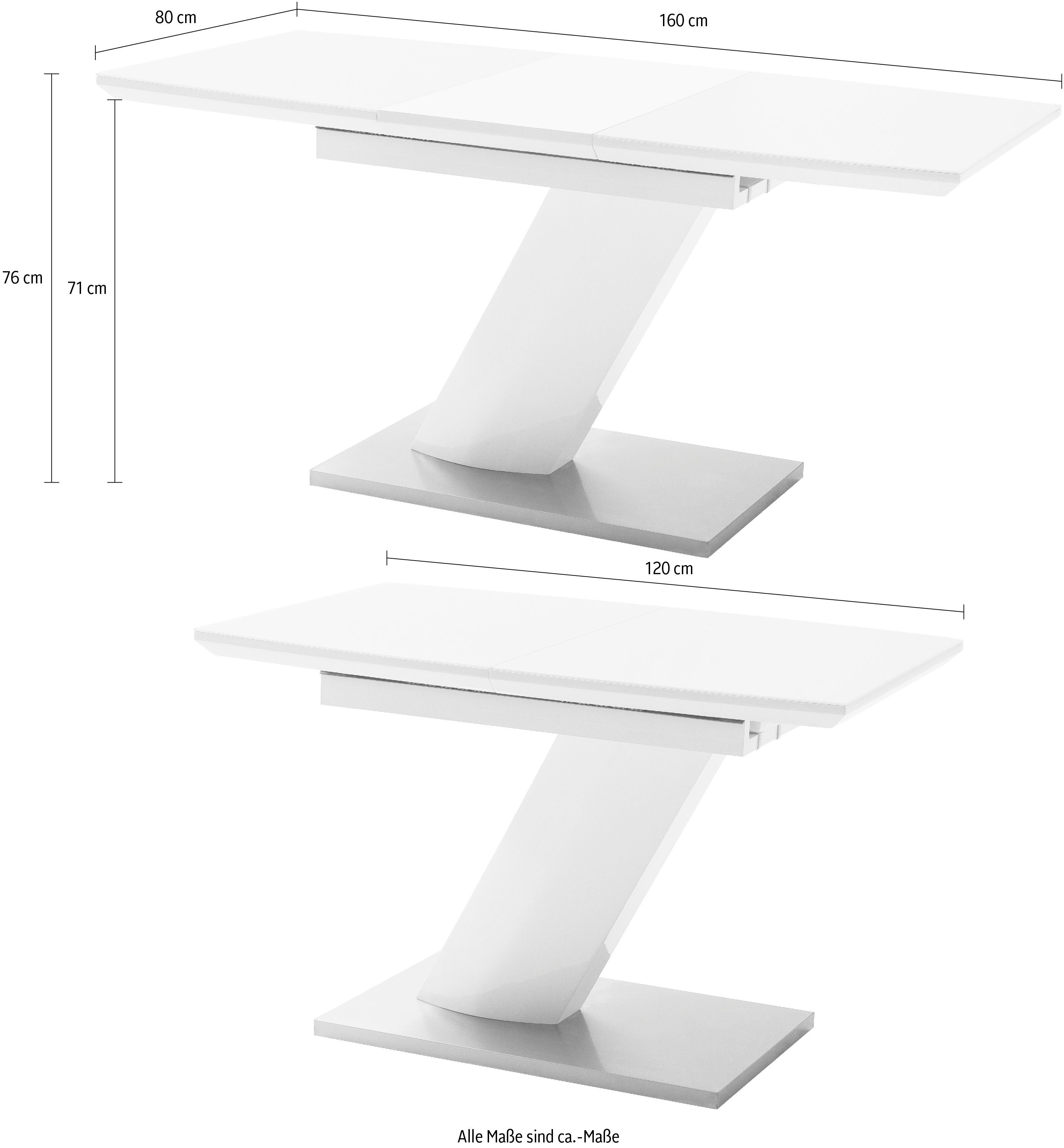 MCA furniture Esstisch Galina, Bootsform in weiß mit Synchronauszug vormontiert, Sicherheitsglas