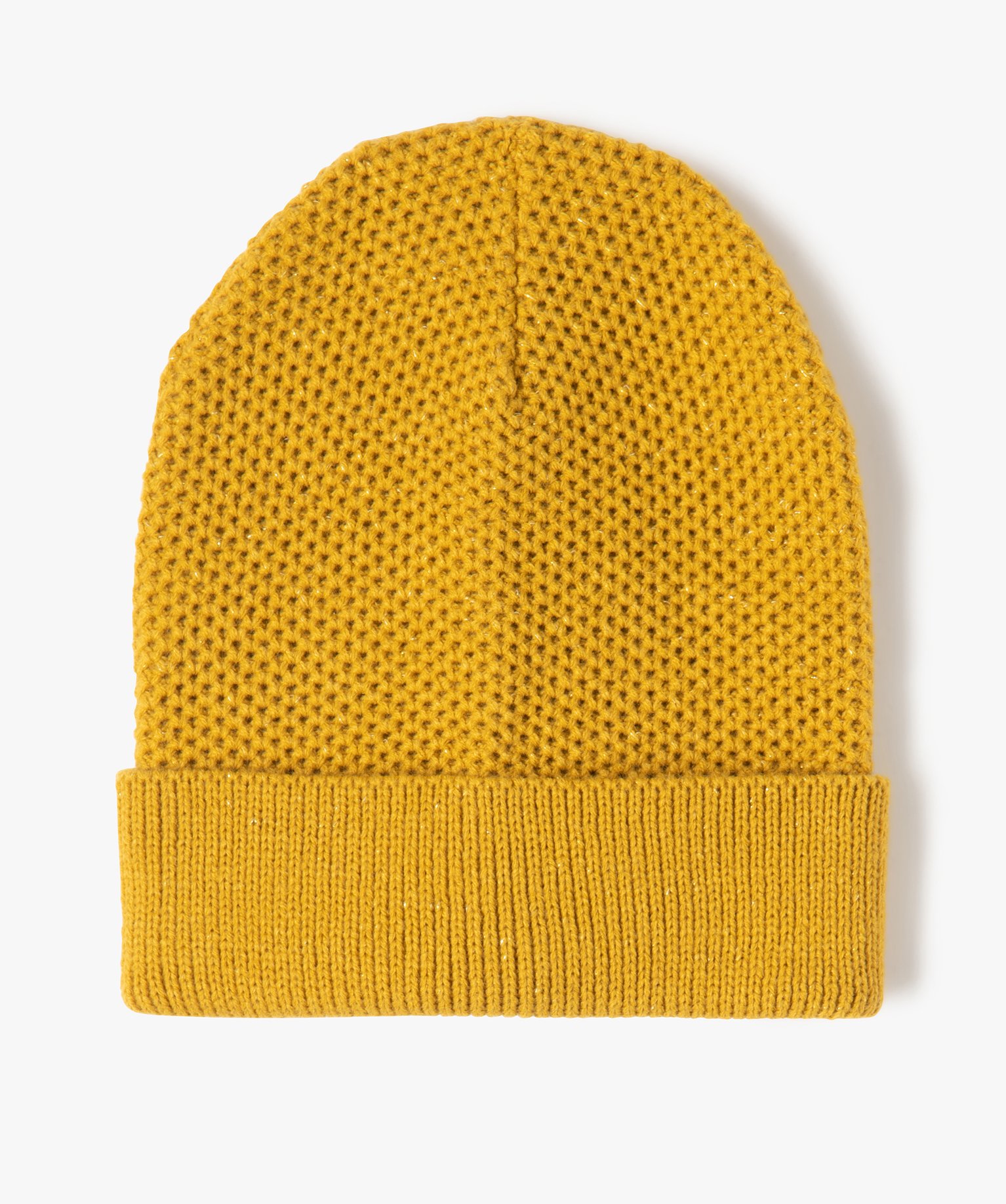 Bonnet femme en maille fantaisie avec fil Lurex jaune | GEMO