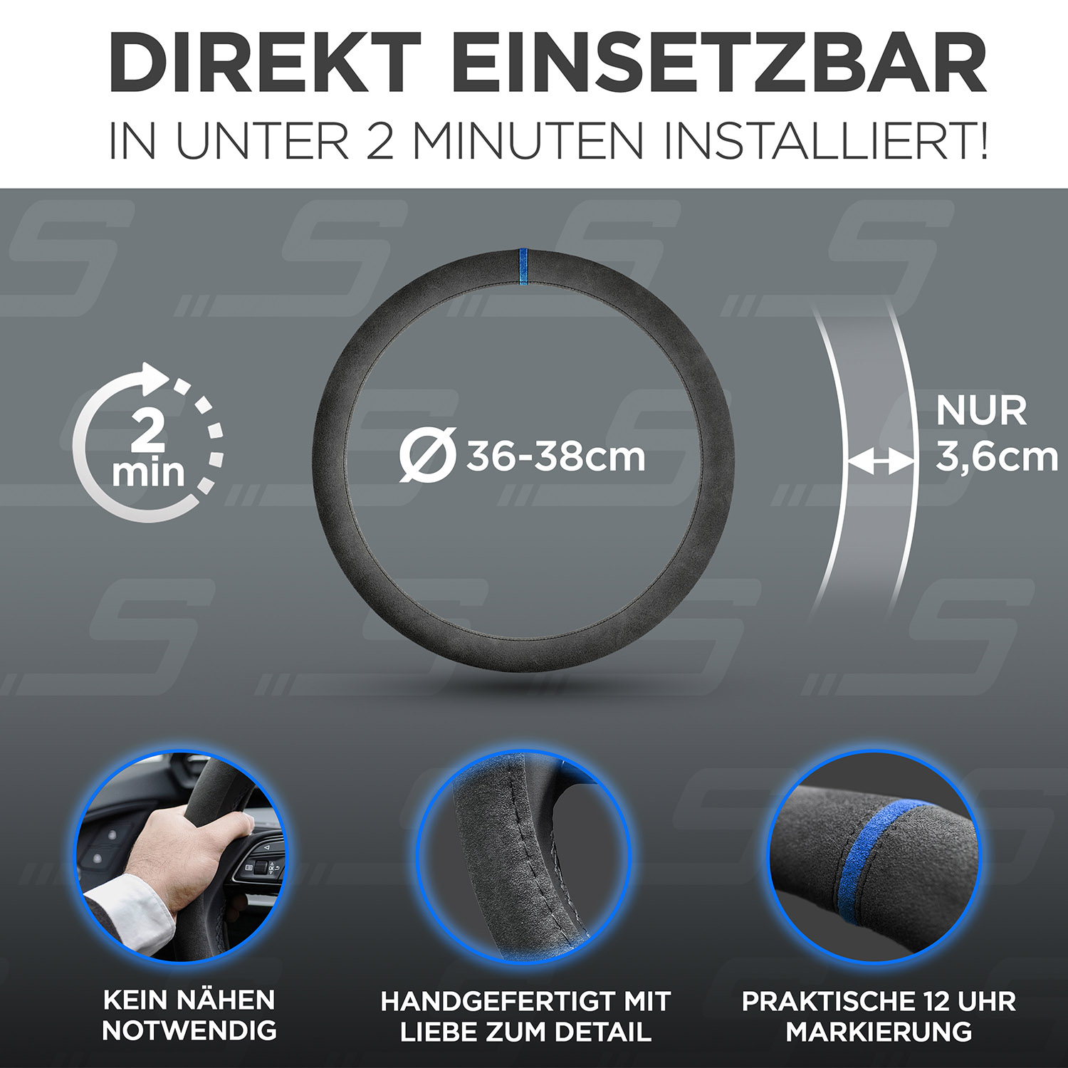 Original Alcantara Premium Lenkradbezug schwarz-blau von S-TETIC® - ATU
