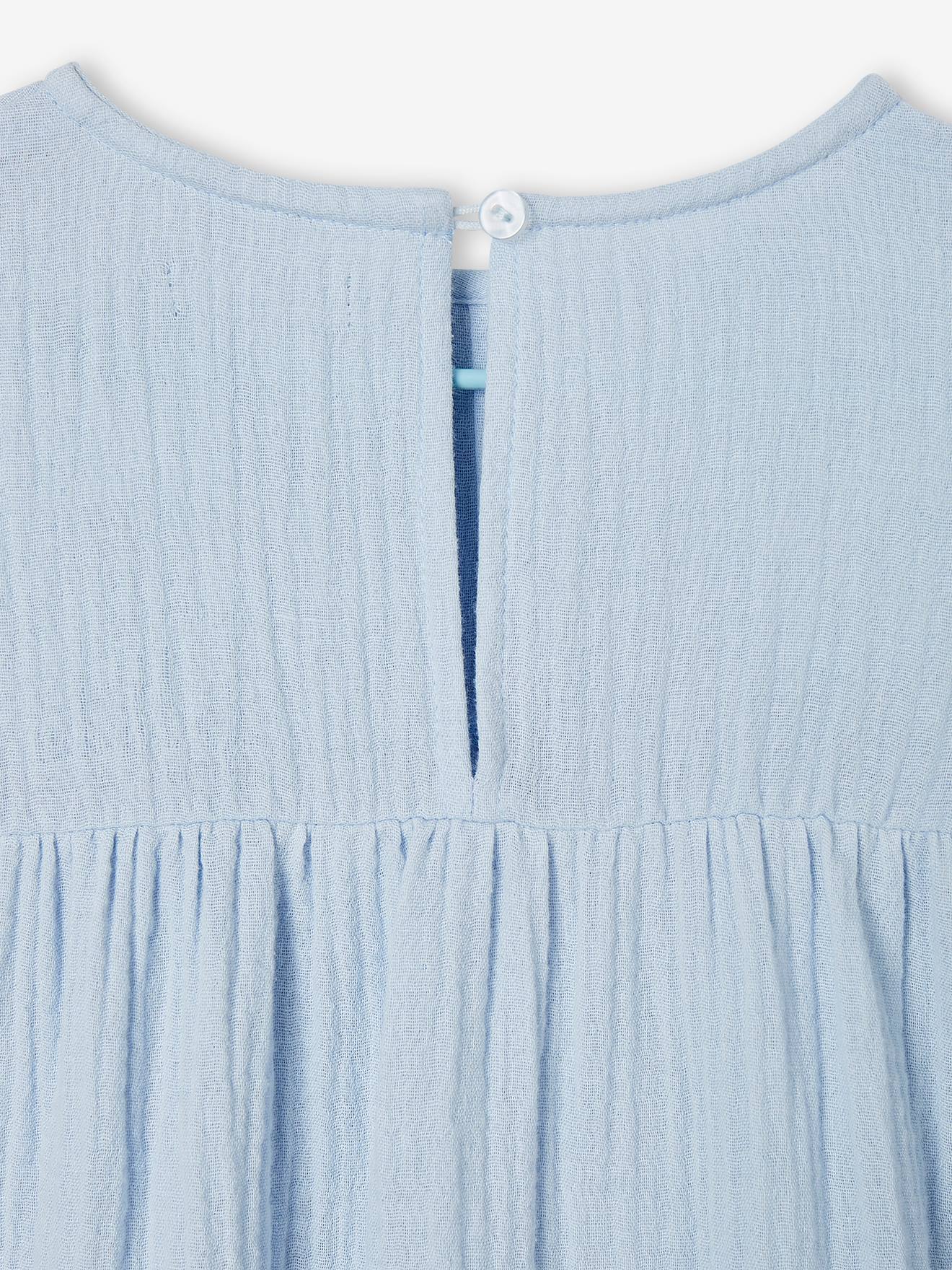 Robe en gaze de coton fille abricot poudré