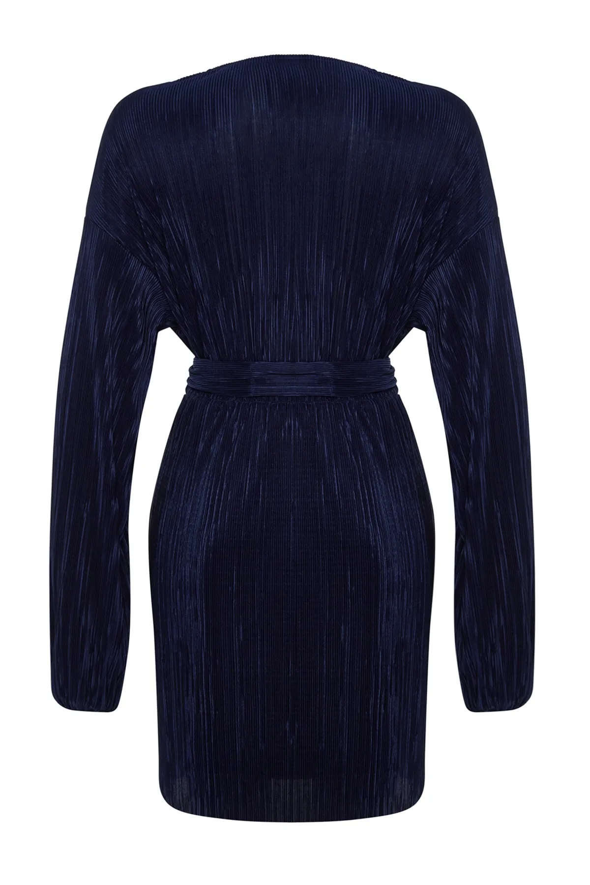 Trendyol Collection  Marineblaues elegantes Abendkleid mit Taillengürtel/Skater-Strick, gefüttert und plissiert TPRAW24EL00108