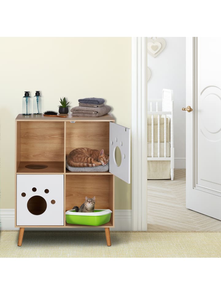 relaxdays Katzenschrank in Natur/ Weiß - (B)75 x (H)96 x (T)40 cm günstig kaufen onesize