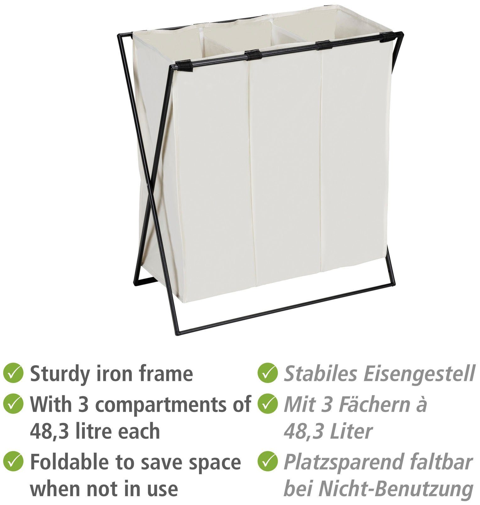 WENKO Wäschesortierer Trio XL, 145 Liter Fassungsvermögen