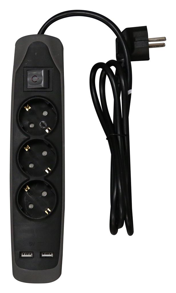 Relectric RELEC492220 продужна трака 1,5 м, трострука, 2x USB