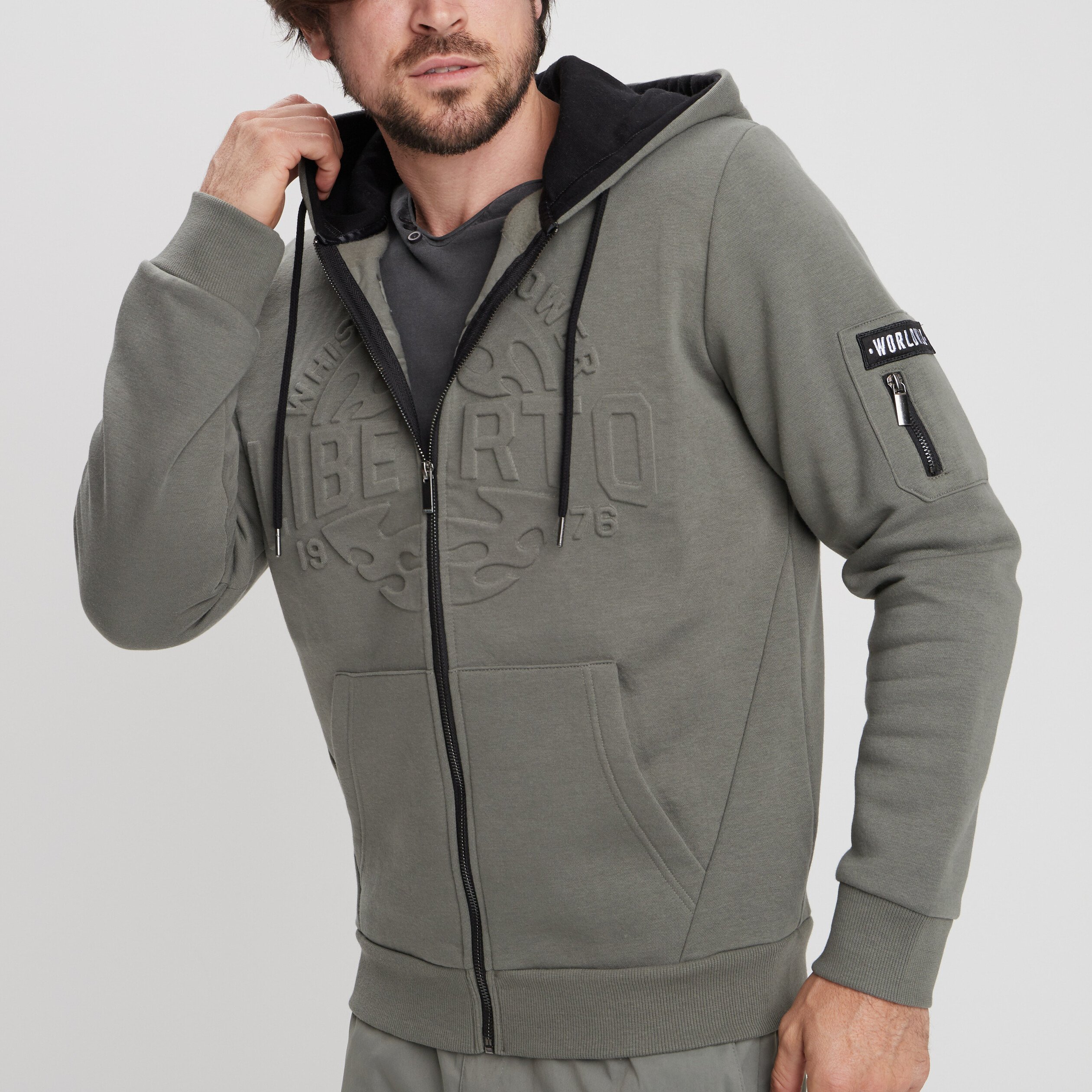 Sweat zippé à capuche Liberto vert kaki homme | La Halle